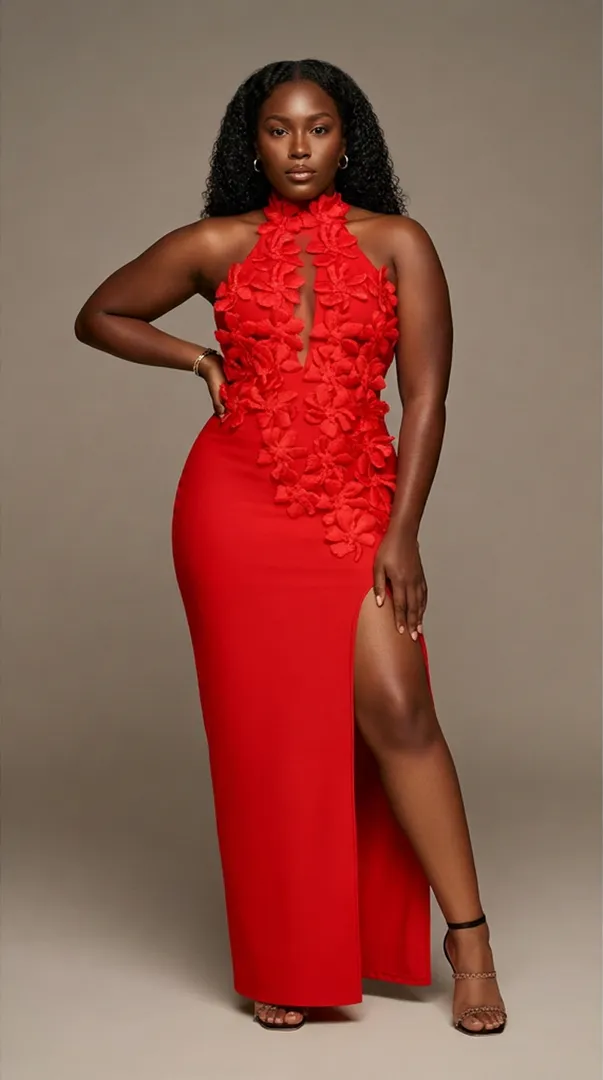 Red Floral Statement Gown